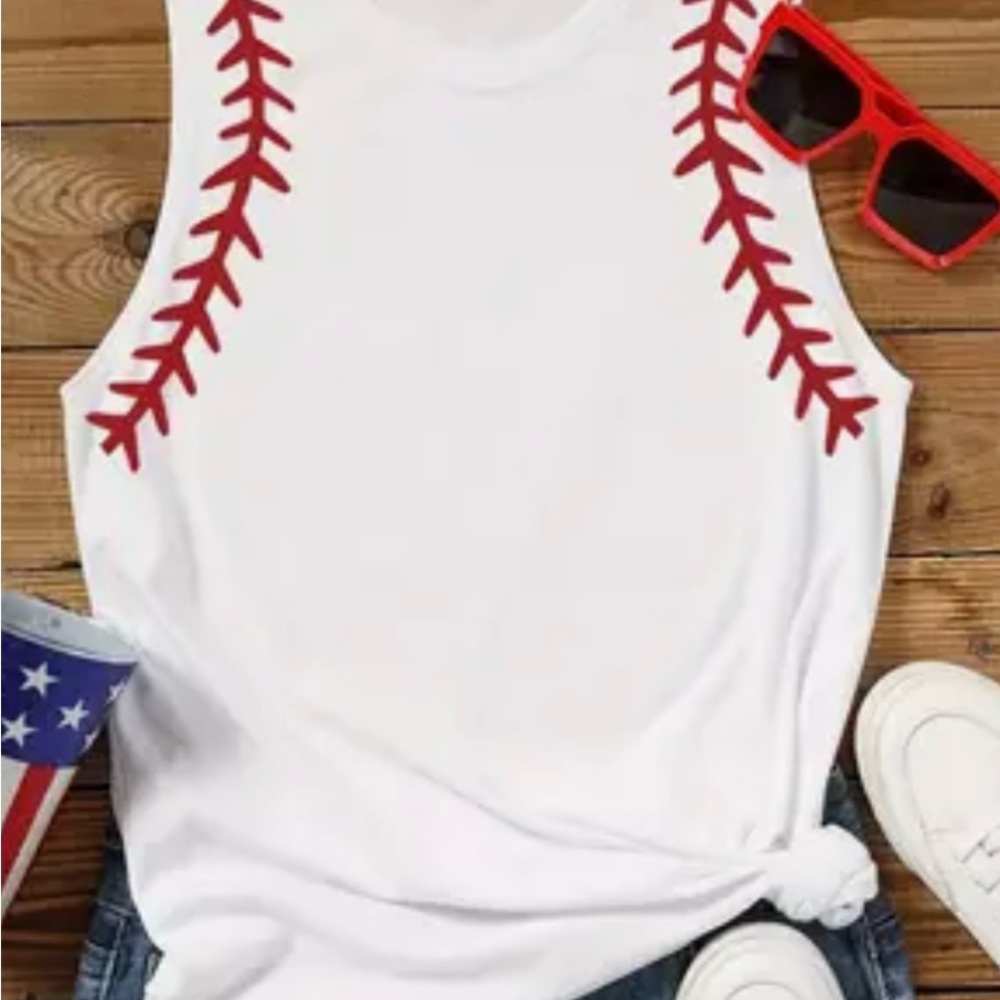 Tank Top Sz XL NWT Baseball Softball Trim Crew Neck Sleeveless